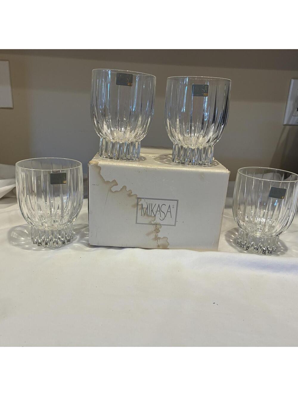 Vintage Mikasa Crystal Set of 4 Double Old Fashion Glass Algonquin Orginal Box